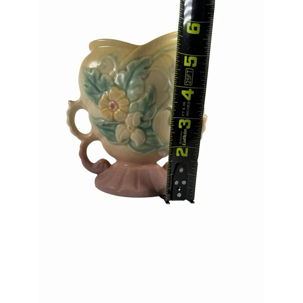 Vintage 1940s Hull Art Pottery Embossed Wildflower Double Handled Vase W-5-6 1/2